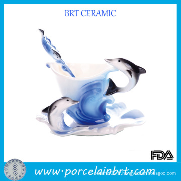 Tasse de café en porcelaine Creative Dolphin Design avec cuillère
